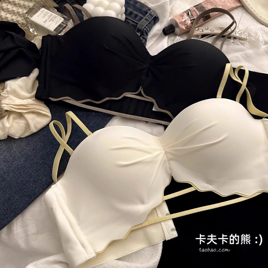 日系无痕美背无肩带内衣女小胸聚拢无钢圈上托收副乳性感文胸套装