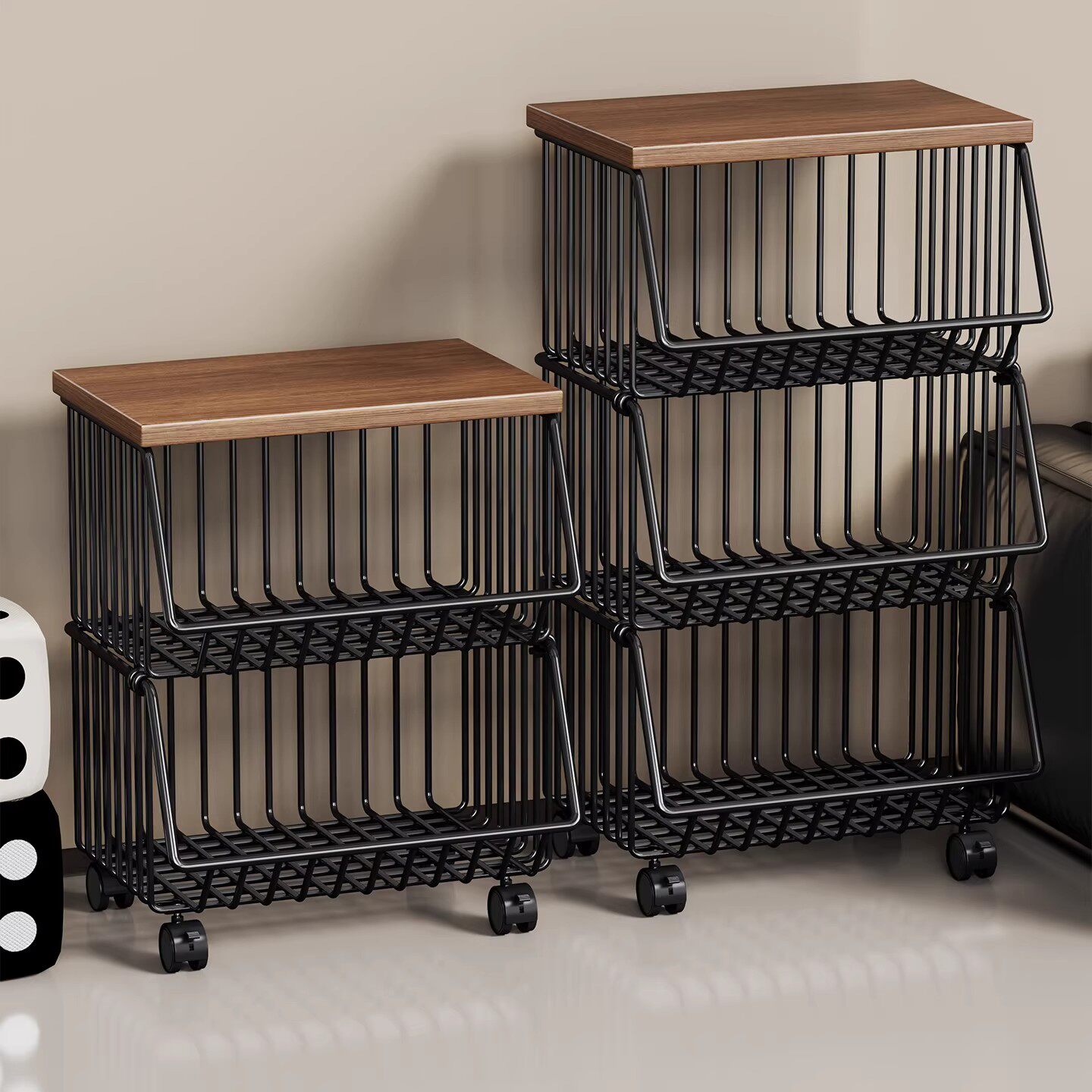 日本进口厨房蔬菜置物架多功能水果放菜篮子零食收纳筐移动小推车