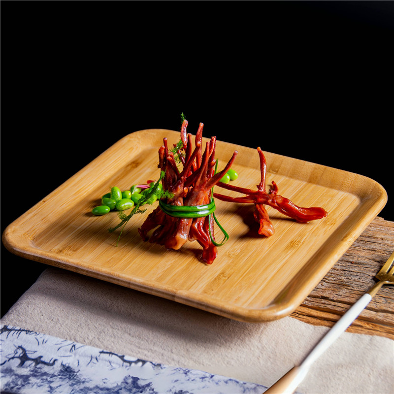 高端精制正方形竹盘高档西餐厅茶社咖啡店酒楼商用小吃甜点心餐具