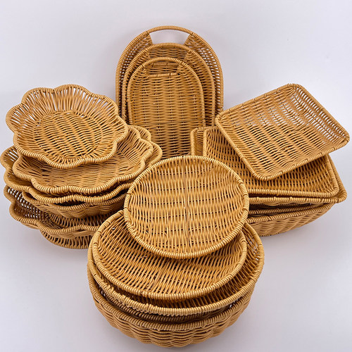 手提小号桌面杂物水果盘仿藤编织