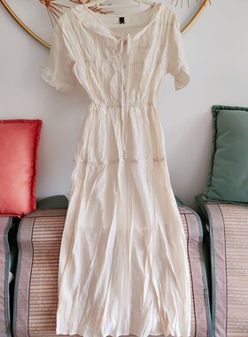 杏色天丝连衣裙 裙长110  胸围94腰围64-92 L码 有内衬 不退换