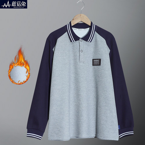 胖男童polo衫长袖T恤秋冬打底青少年加绒翻领打底衫男孩宽松上衣
