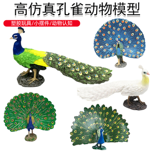 儿童仿真动物孔雀模型 益智认知动物园禽鸟类蓝孔雀开屏摆件玩具