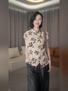 印花禅意衬衫 国风小飞袖 72英支汉麻新中式 25281 桂枝轻语