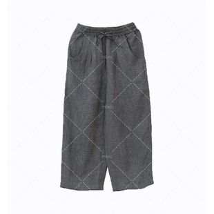 色织汉麻松紧腰造型感休闲百搭裤 升级款 23213 千鸟黑格