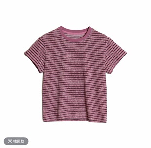 新款 T恤2507 粉色黑条纹正肩短袖