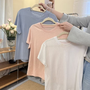 【汉麻时髦T】夏季薄款宽松简约休闲针织短袖T恤2507