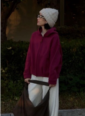 【火龙果】秋冬汉麻棉加绒双头拉链宽松外套连帽上衣25371