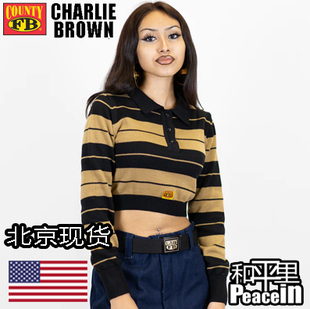 【北京现货】FB County polo横条纹美国西海岸HIPHOP长袖翻领露脐
