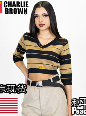 【北京现货】FB County polo横条纹西海岸HIPHOP V领长袖露脐杉