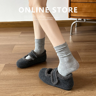 女冬外穿芭蕾单鞋 内增高厚底勃肯鞋 百搭玛丽珍毛毛鞋 子女鞋 毛绒鞋