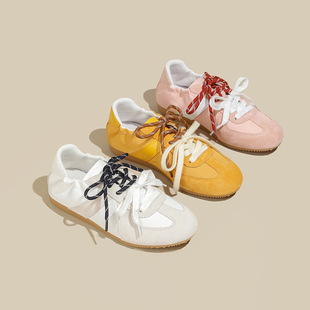 女 软底运动系带红色圆头鸳鸯平底阿甘鞋 复古休闲德训鞋 女小白板鞋