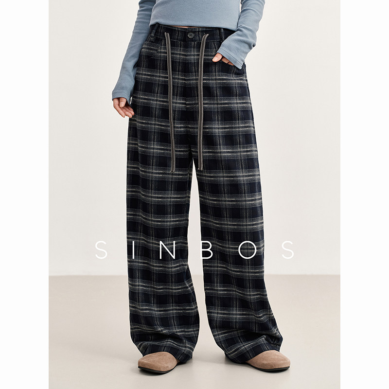 【西施姐姐推荐】大笨钟 松弛感复古格纹直筒阔腿女长裤SF4K20879,女装/女士精品,休闲裤,淘宝优惠券,粉丝福利购,淘宝优惠卷