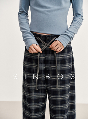 【安琪儿专享】大笨钟 复古格纹直筒阔腿休闲裤SF4K20879 裤长70