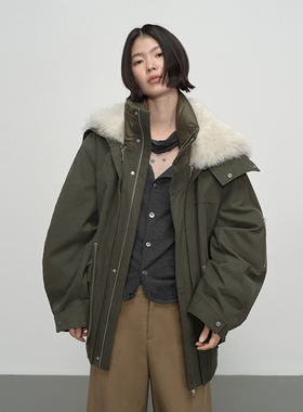 【安琪儿专享】怀霜  派克大衣女白鸭绒羽绒服SF4P40816 衣长73