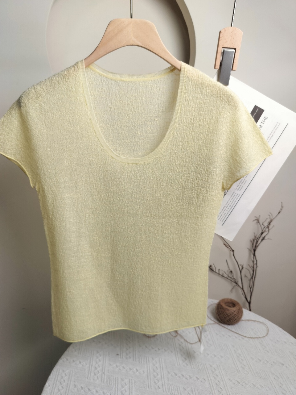 高级女装无缝云朵亚麻夏季新款U领纯色打底针织显瘦上衣t恤