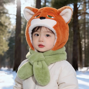 儿童帽子围巾一体狐狸尼克冬季保暖护耳男女童疯狂动物城朱迪警官