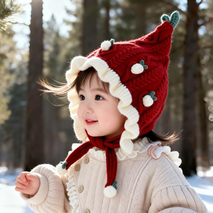 婴儿帽子秋冬季女宝宝公主可爱护耳帽婴幼儿小月龄保暖针织毛线帽