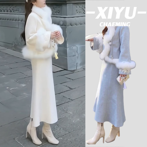 新中式国风羽绒外套半身裙套装
