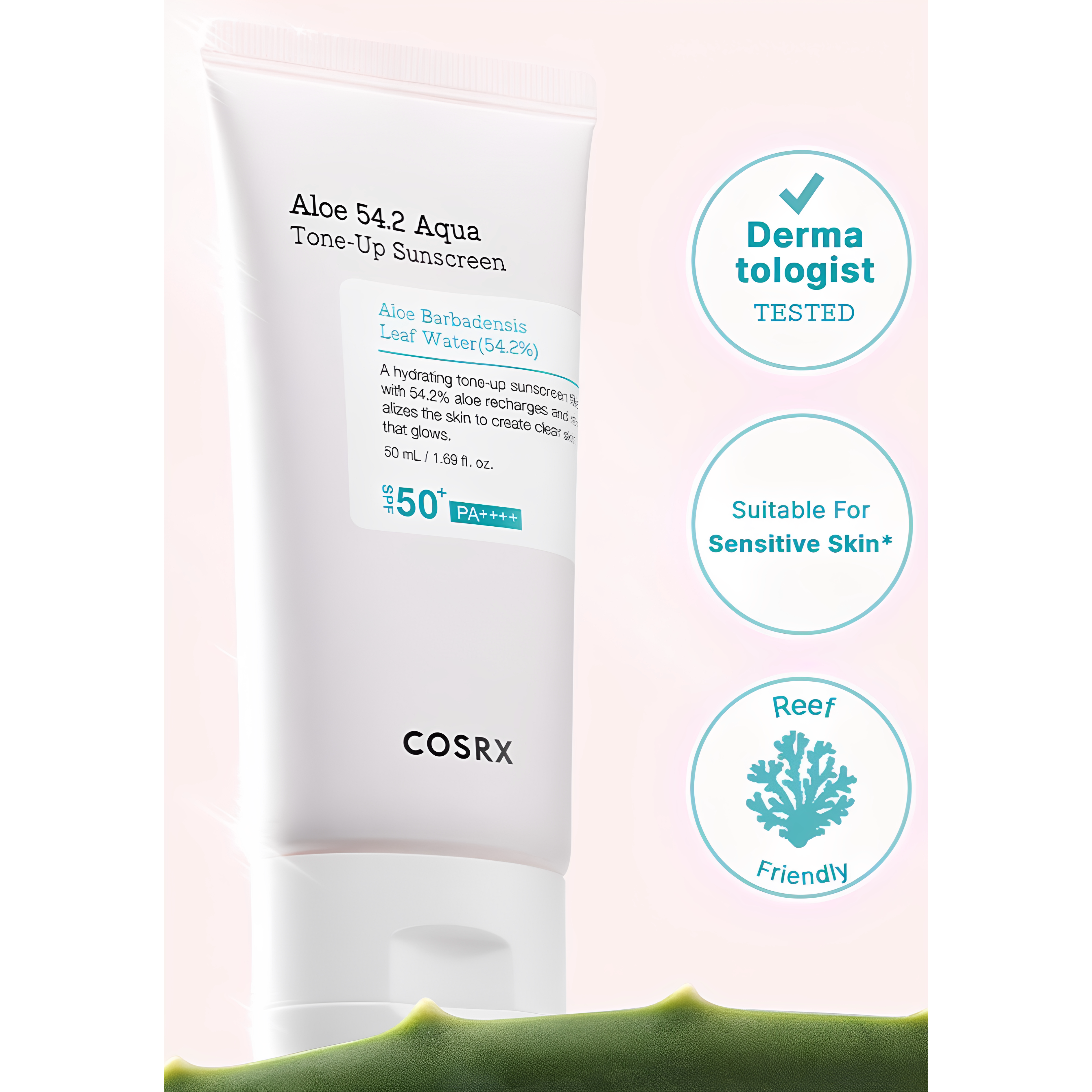 COSRX 芦荟水润防晒素颜隔离霜SPF50+PA++++50ml海边度假登山防护