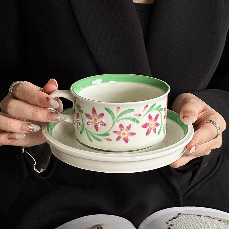 手绘复古家用咖啡杯碟套装拿铁