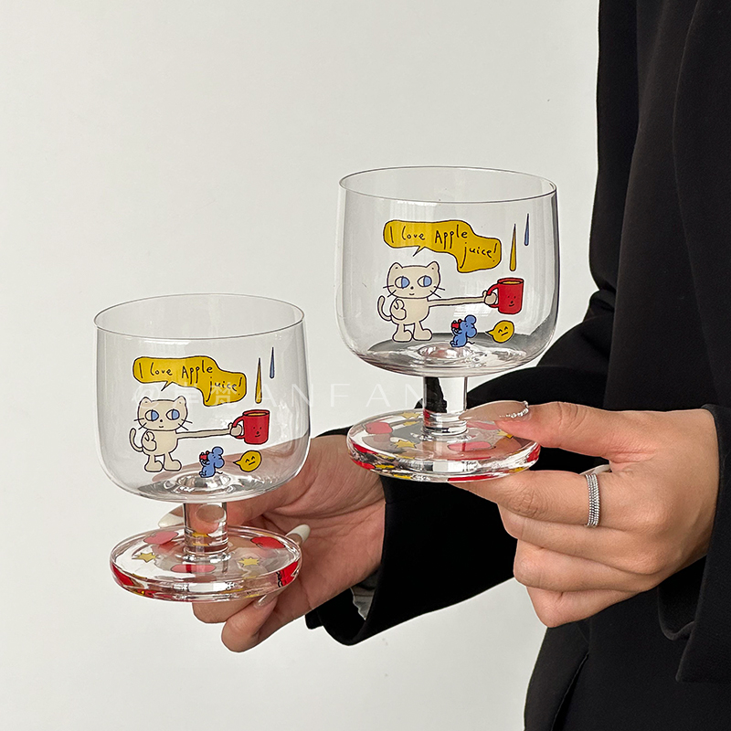 岸梵ins可爱风果汁杯家用卡通玻璃杯冷饮杯饮料杯甜品杯喝水杯子