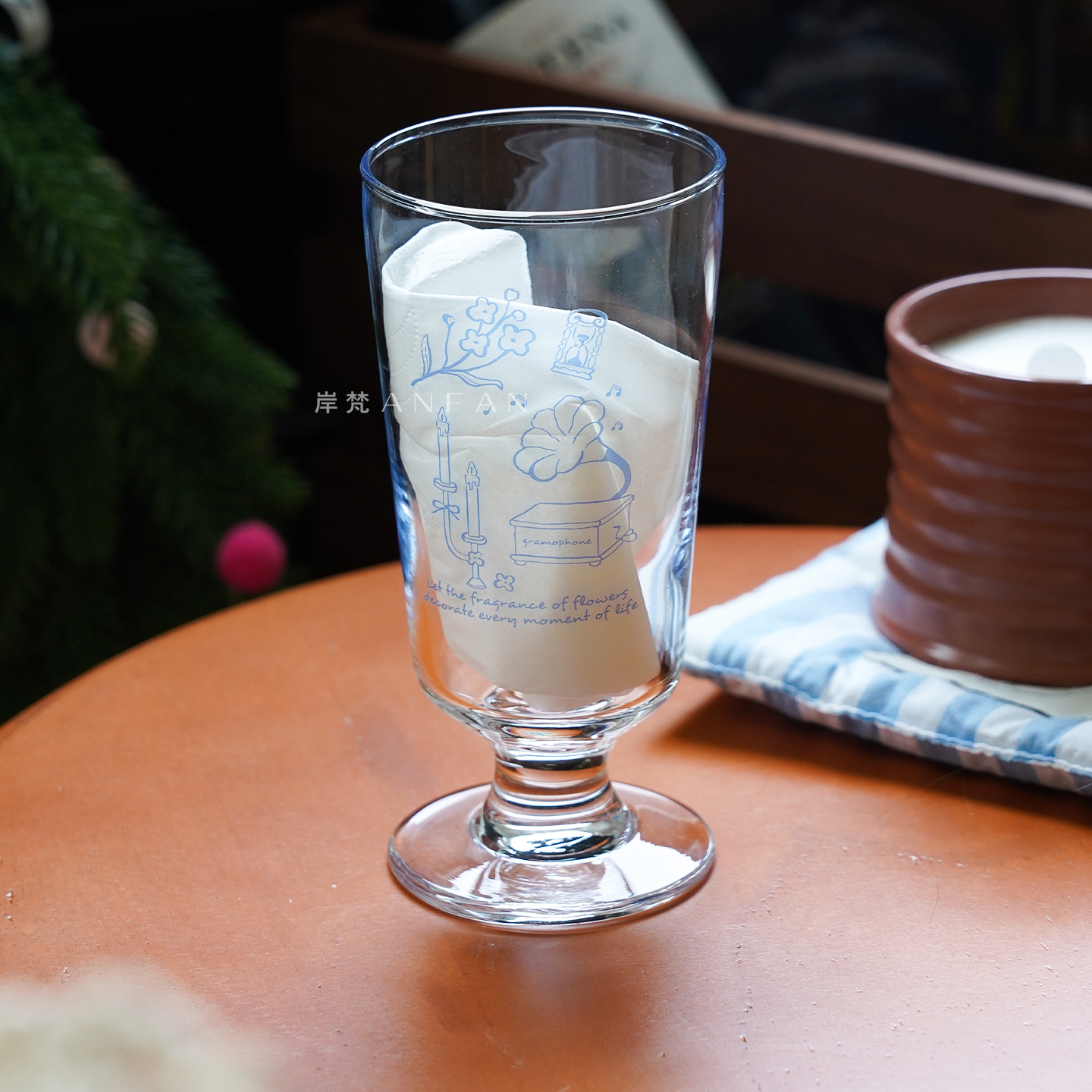 岸梵ins高脚杯创意喝水玻璃杯家用早餐杯饮料杯拿铁咖啡杯果汁杯