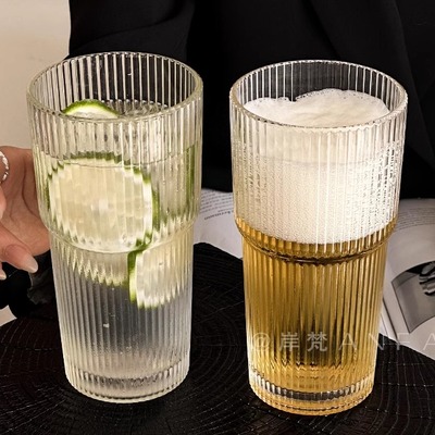 果汁竖条纹带吸管大容量咖啡杯