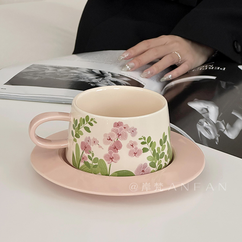 众咖啡杯子女高颜值蝴蝶入兰