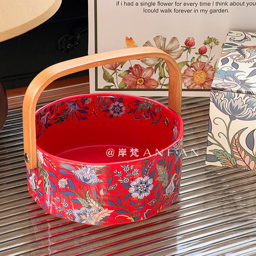 喜庆红色陶瓷手提水果篮