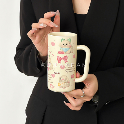 岸梵可爱创意陶瓷马克杯家用卡通小狗情侣杯早餐牛奶杯大容量水杯