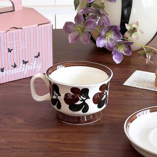 中古手绘咖啡杯碟硕果棕梨复古陶瓷下午茶杯套装芬兰拿铁拉花杯子
