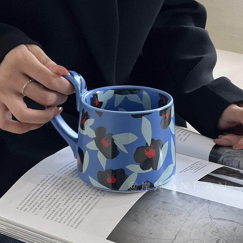 花卉花朵大容量送人水杯陶瓷小众