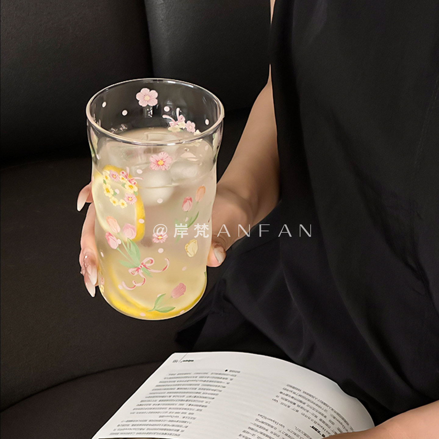 岸梵简约水杯高颜值玻璃杯子家用冷饮杯咖啡杯果汁杯饮料杯喝水杯