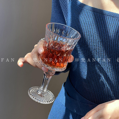ins风玻璃浮雕香槟杯红酒杯子