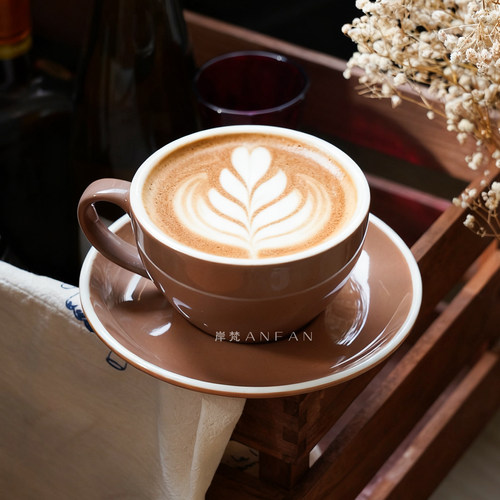 岸梵设计简约纯色拿铁咖啡杯碟拉花杯下午茶马克杯ins陶瓷牛奶杯