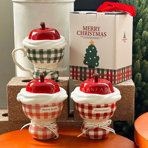 岸梵圣诞礼品喝水杯子花束苹果杯陶瓷马克杯咖啡杯礼盒装伴手礼