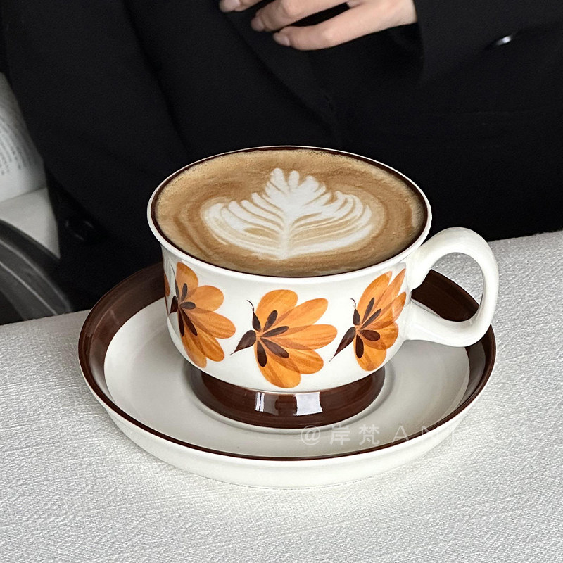 原创小众中古杯拿铁陶瓷咖啡杯碟