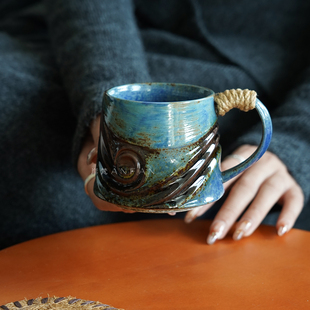 岸梵窑变复古马克杯小众创意家用情侣水杯粗陶瓷咖啡杯早餐杯茶杯