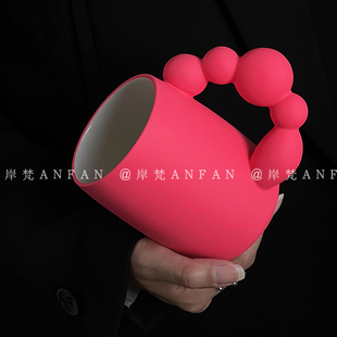 岸梵* 小众ins风珠联璧合带把马克杯咖啡牛奶杯早餐酸奶杯甜品杯