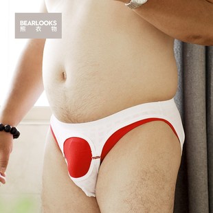 男士内裤后空露臀三角裤性感网孔透气前端开口双丁裤胖熊加肥大码