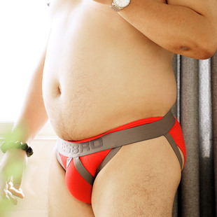 高弹丁字裤 绑带双丁裤 胖熊加大码 细带内裤 男士 后空露臀三角裤 个性