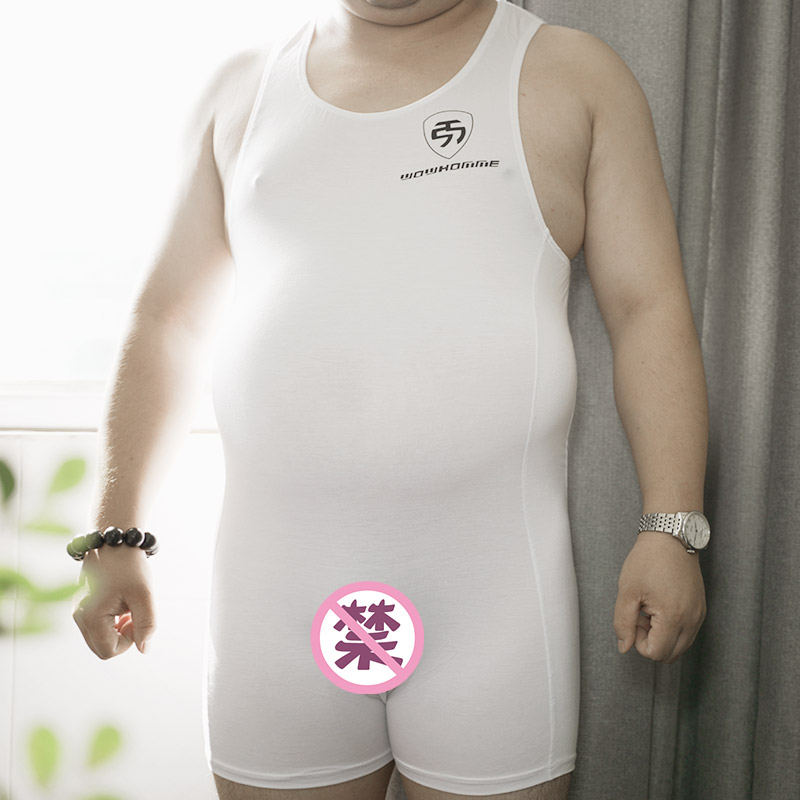 男士性感连体内裤运动健身衣连体衣摔跤服弹力睡衣内衣胖熊大码
