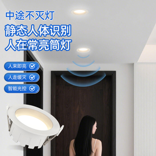 感应筒灯智能雷达人体存在一直亮入户门夜间嵌入式射灯2025新款