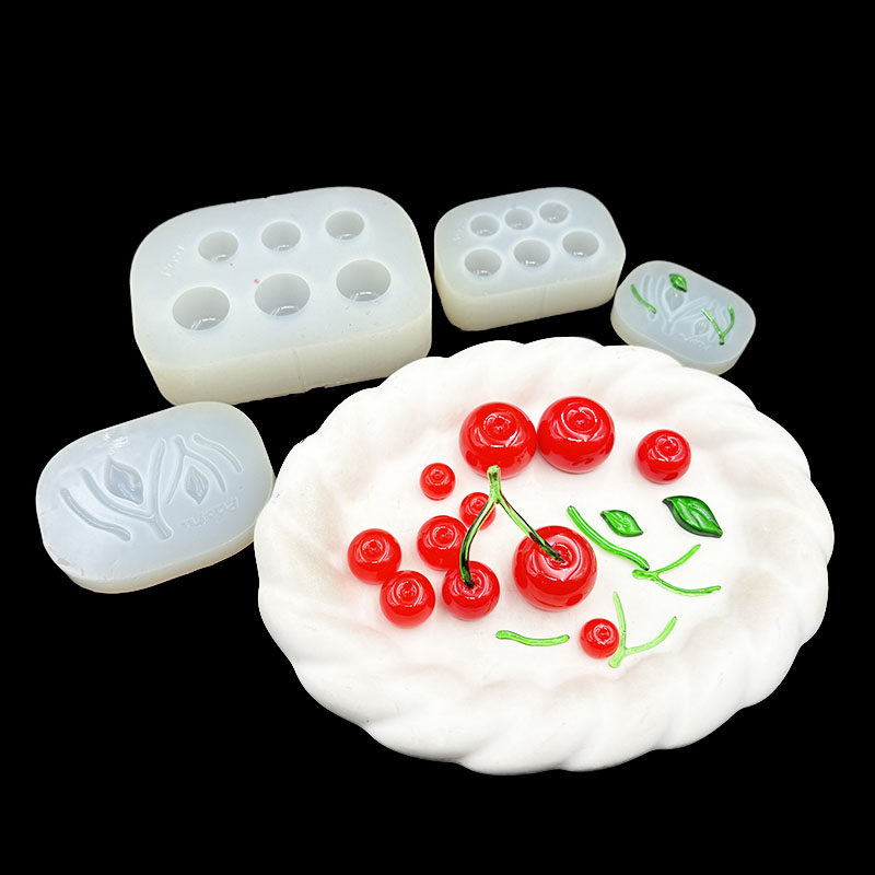 仿真樱桃带枝模具diy手工水晶滴胶uv胶钥匙扣挂件石膏香薰硅胶模