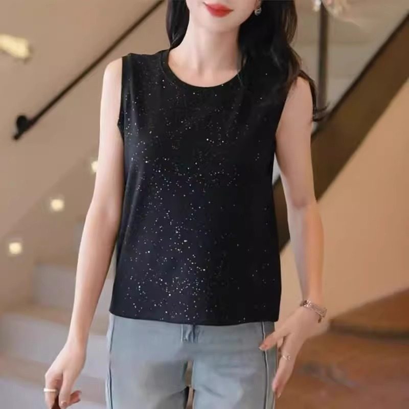 大码亮片吊带小背心女士2025新款内搭无袖打底衫夏季胖mm外穿上衣