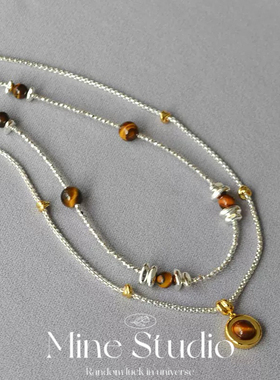 Mine Studio·2026新款虎眼石吊坠串珠项链碎银子叠戴项链配饰女