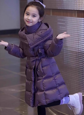 女童棉衣外套冬装2025新款中大童加厚羽绒棉服儿童紫色棉袄洋气