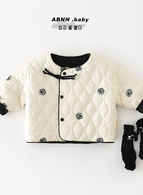 婴儿外套冬季保暖棉服女宝宝中国风加厚绗棉花朵刺绣冬装95053