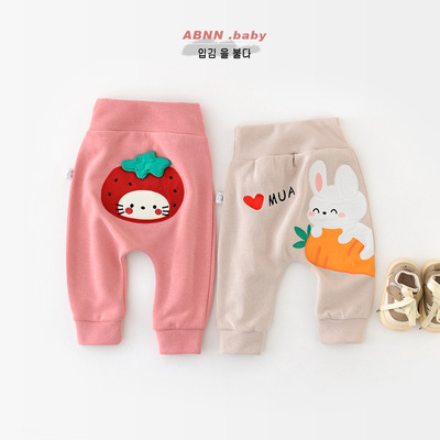 宝宝裤子秋季儿童卫裤婴儿卡通小兔子贴布大pp裤女童休闲裤 93030